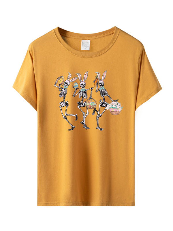 Levoire | Femmes Pâques Lapin Mort Imprimé T-shirt à Manches Courtes Gingembre jaune
