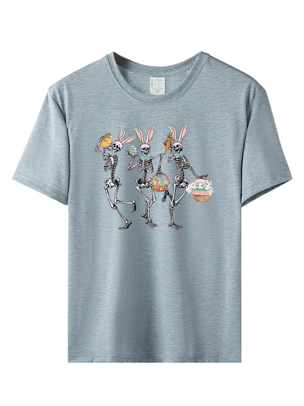 Levoire | Femmes Pâques Lapin Mort Imprimé T-shirt à Manches Courtes Gris
