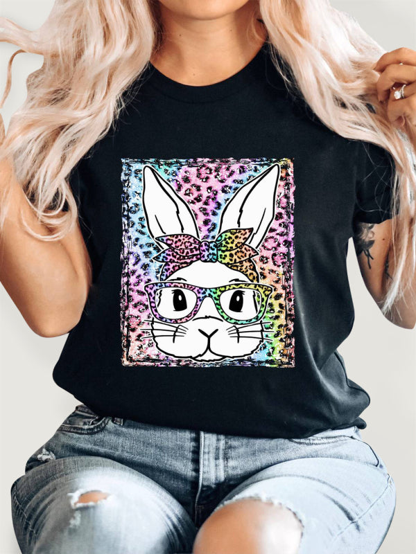 Levoire | Femmes Pâques Léopard Imprimé Lapin T-shirt à Manches Courtes Must