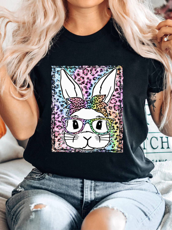Levoire | Femmes Pâques Léopard Imprimé Lapin T-shirt à Manches Courtes