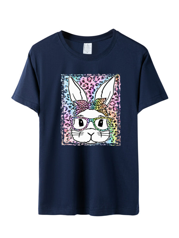Levoire | Femmes Pâques Léopard Imprimé Lapin T-shirt à Manches Courtes Vert clair