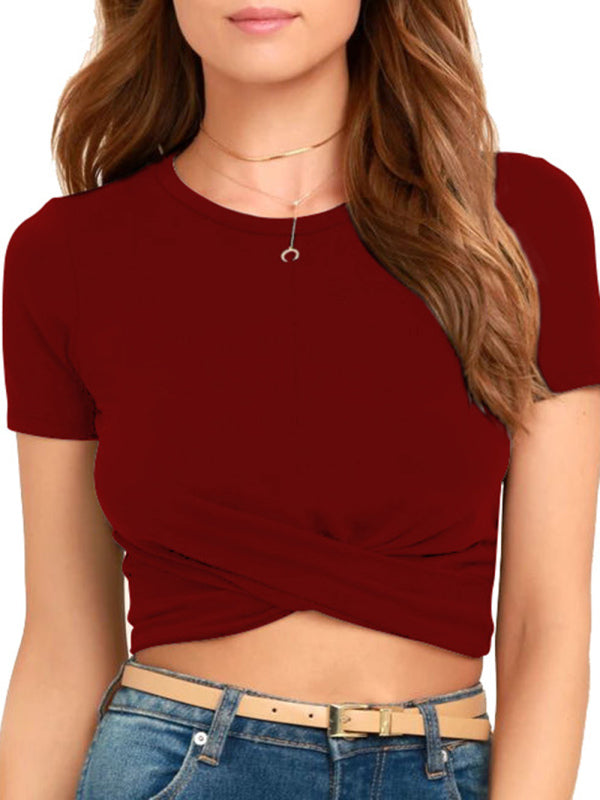 Levoire | Femme T-shirt Slim Fit avec nombril et nœud Rouge vin