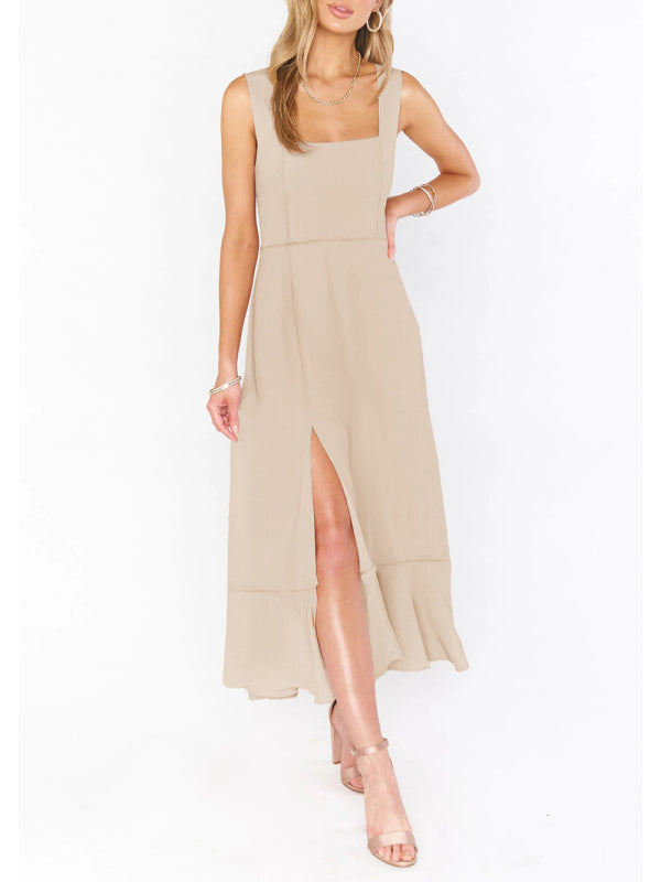 Levoire | Femme élégante et à la mode, pendule fendue, robe française haut de gamme Cracker kaki