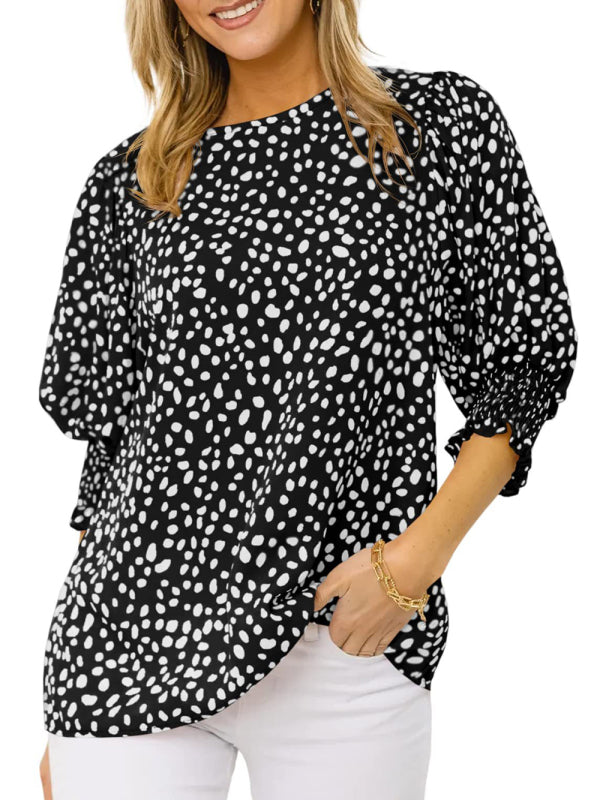 Levoire | Nouveaux blouses en chiffon imprimées à col rond à manches courtes lâches