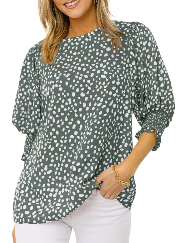 Levoire | Nouveaux blouses en chiffon imprimées à col rond à manches courtes lâches