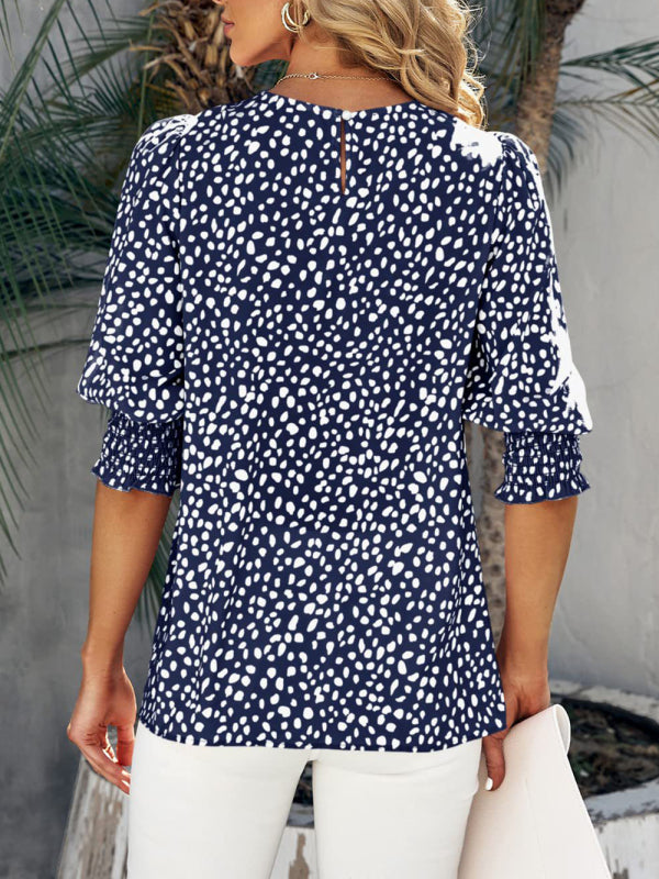 Levoire | Nouveaux blouses en chiffon imprimées à col rond à manches courtes lâches