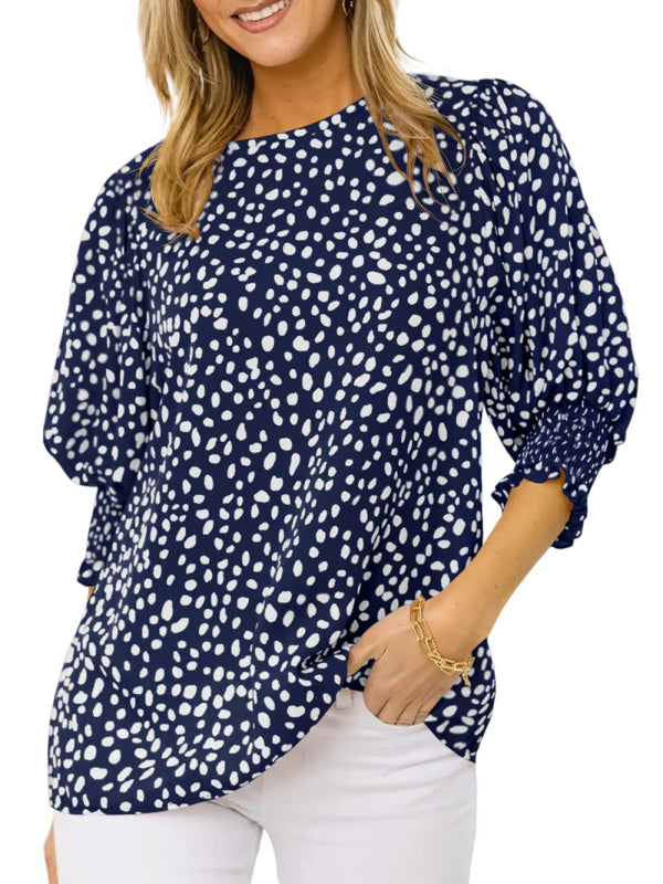 Levoire | Nouveaux blouses en chiffon imprimées à col rond à manches courtes lâches
