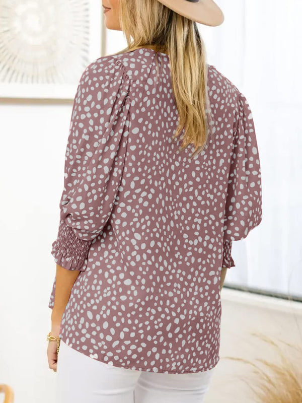 Levoire | Nouveaux blouses en chiffon imprimées à col rond à manches courtes lâches
