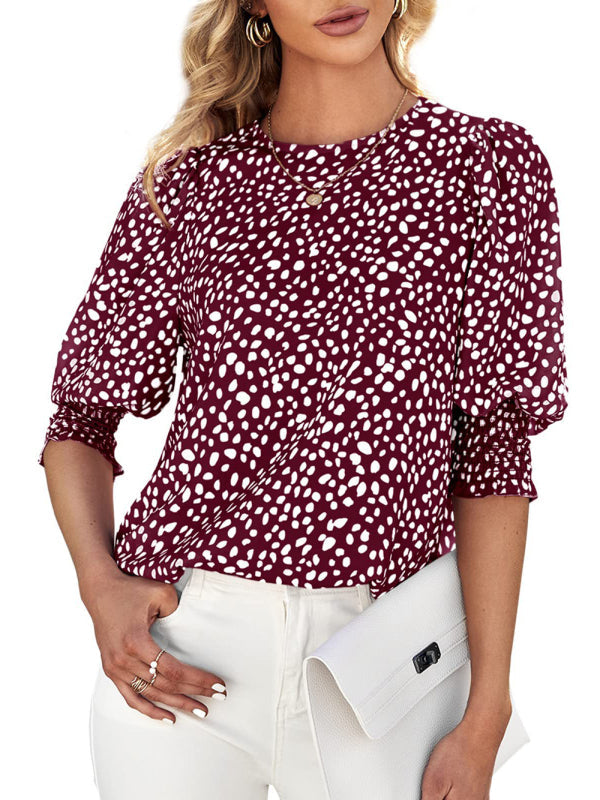 Levoire | Nouveaux blouses en chiffon imprimées à col rond à manches courtes lâches Vinkurv