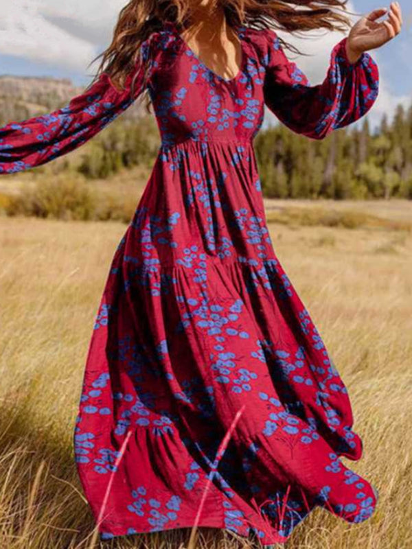 Levoire | Robe maxi en coton imprimé boho oversized à panneaux froncés