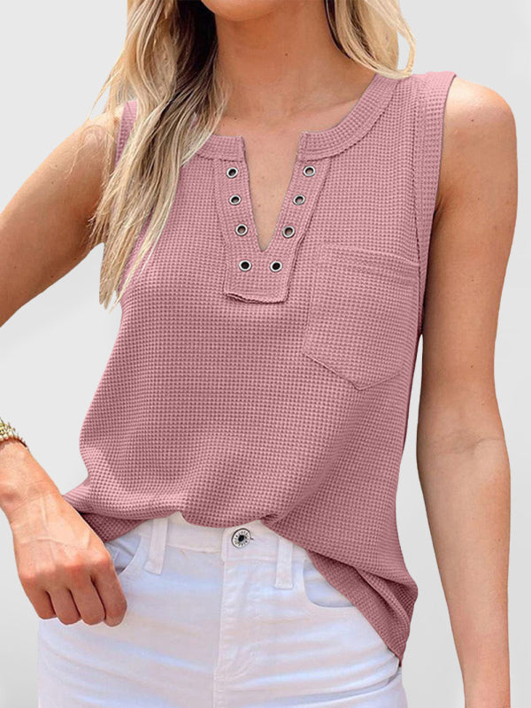 Levoire | Nouveau débardeur uni à col en V pour dames Rosa