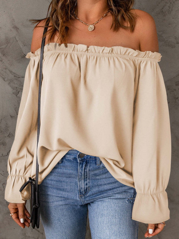 Levoire | V-neck chiffon knit solid color pullover sexy strapless top