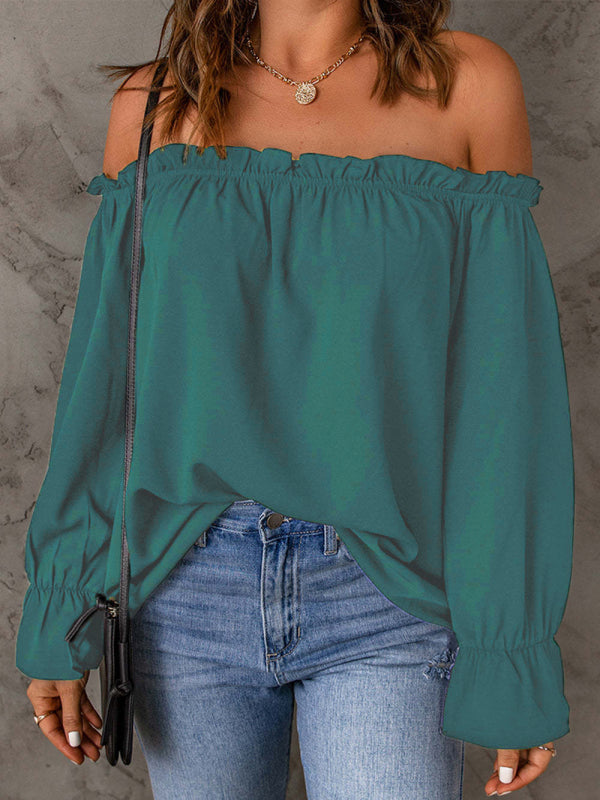 Levoire | V-neck chiffon knit solid color pullover sexy strapless top