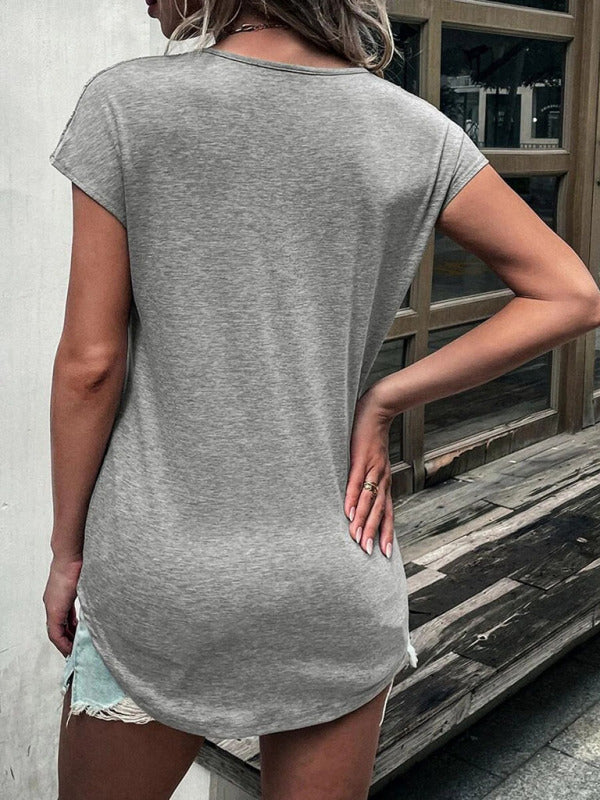 Levoire | Femmes T-shirt Tricoté Col Rond Zip Combiné Pointu Manche Courte