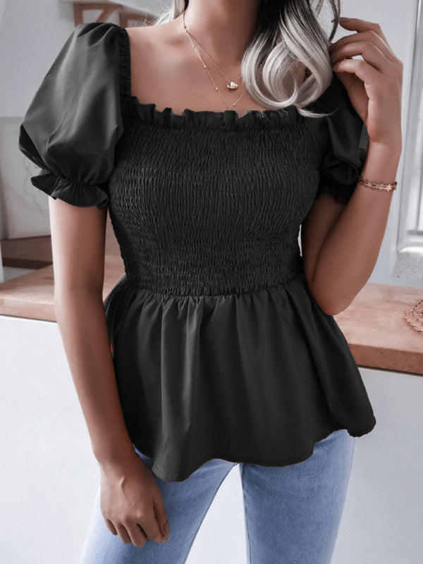 Levoire | Femmes Unicolore Ballon Manches Volant Chiffon Chemisier Top