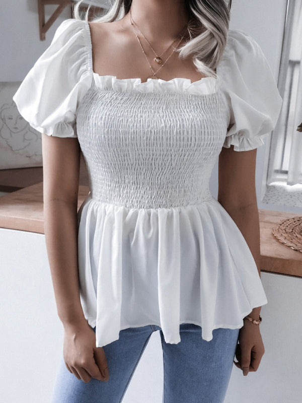 Levoire | Femmes Unicolore Ballon Manches Volant Chiffon Chemisier Top