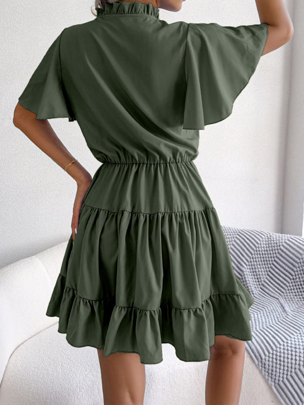Levoire | Femmes Robe A-Ligne à Volants Unicolore Lotus