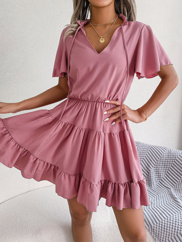Levoire | Femmes Robe A-Ligne à Volants Unicolore Lotus