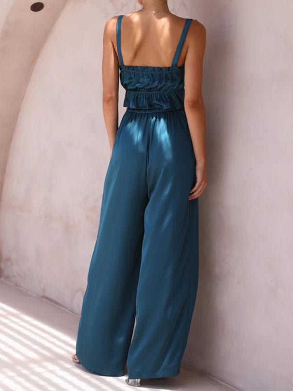 Levoire | Printemps et été vêtements pour femmes, bretelles spaghetti à col unique, pantalons amples, tenue tendance