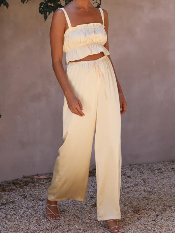 Levoire | Printemps et été vêtements pour femmes, bretelles spaghetti à col unique, pantalons amples, tenue tendance