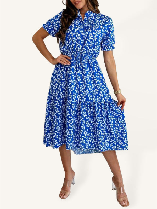 Levoire | Femme Nouveau Manches Courtes Imprimé Robe Taille Bleu