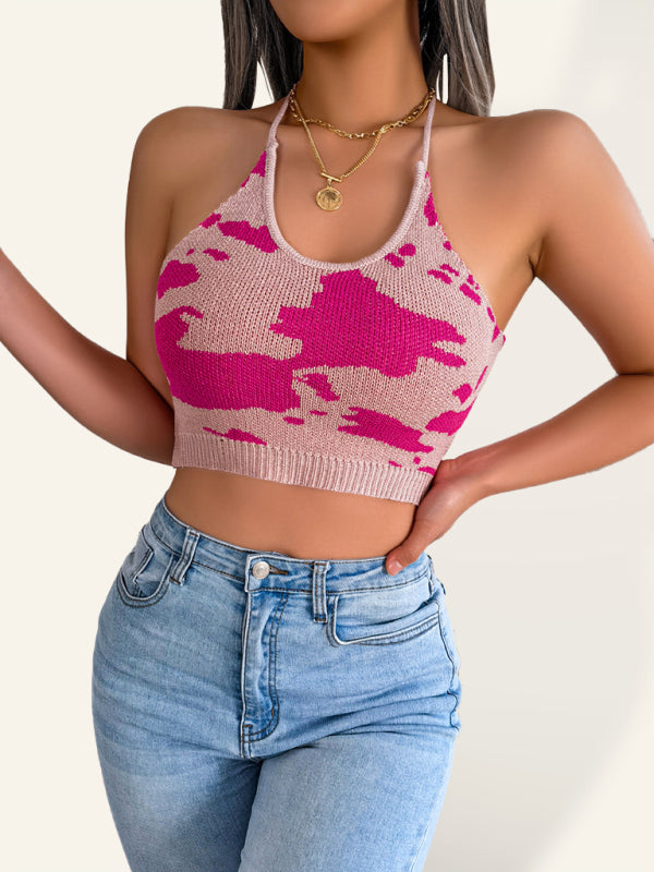 Levoire | Femme Sexy Motif Vache Taille Sling Pull Court Rosa