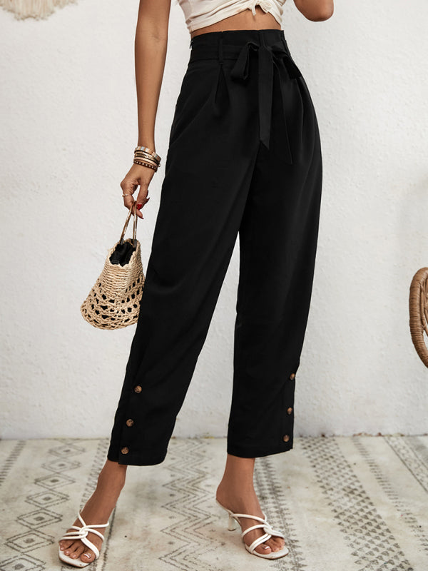 Levoire | Pantalon dame tissé en style pendulaire avec taille haute et coupe cropped Noir