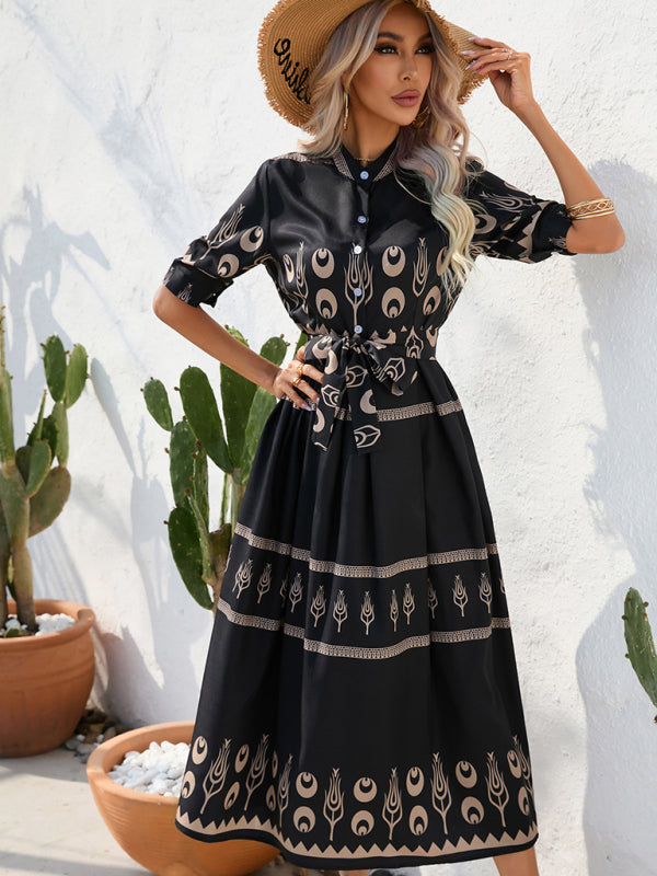 Levoire | Femme Ethno Imprimé Mi-Long Robe Midi