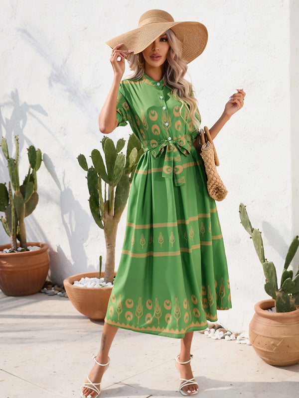 Levoire | Femme Ethno Imprimé Mi-Long Robe Midi