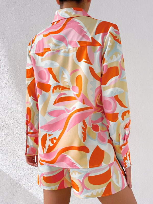Levoire | Femme imprimé décontracté chemise à manches longues + ensemble short