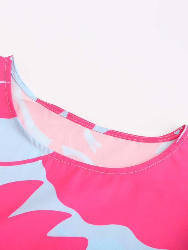 Levoire | Femmes tissée loose col rond robe imprimée