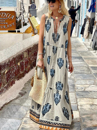 Levoire | Femme Sans Manches Midi Bohème Imprimé Robe
