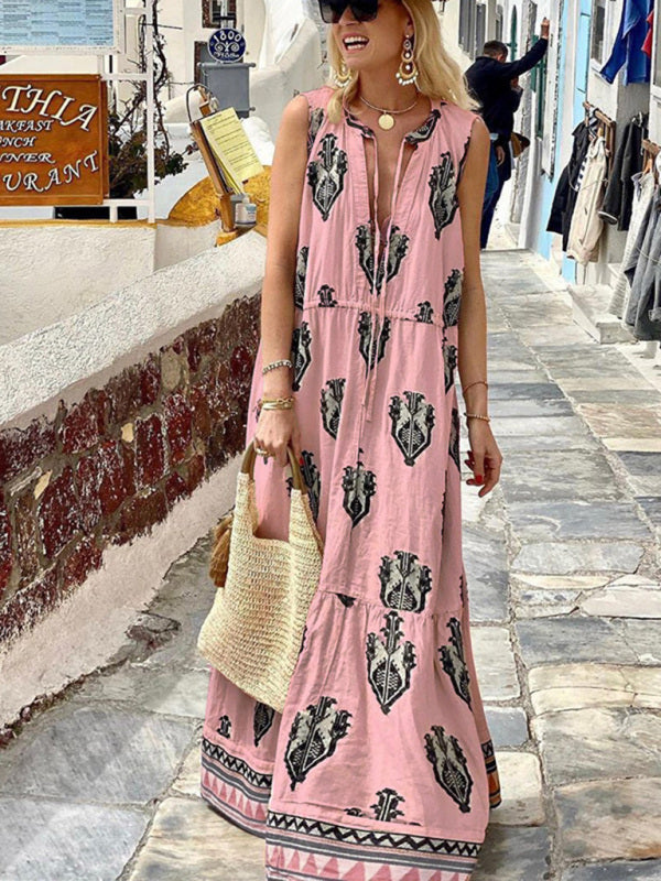 Levoire | Femme Sans Manches Midi Bohème Imprimé Robe