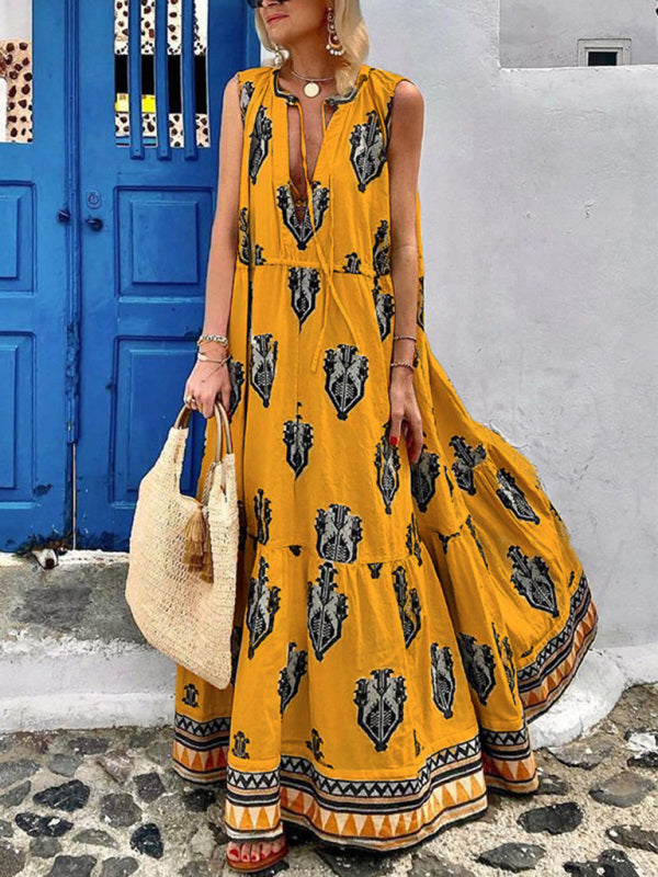 Levoire | Femme Sans Manches Midi Bohème Imprimé Robe