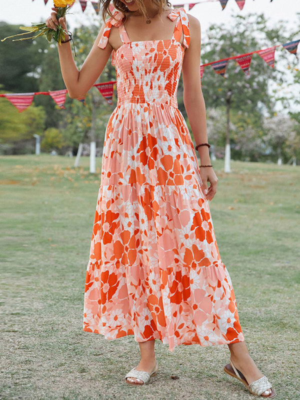 Levoire | Femme Sling Fleurs Resort Long Robe Orange