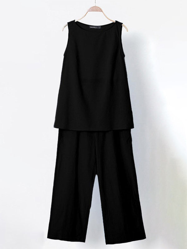 Levoire | Femme Unicolore Coton Couverture Sans Manches Haut + Pantalon Llevy Ensemble Deux Pièces Robe