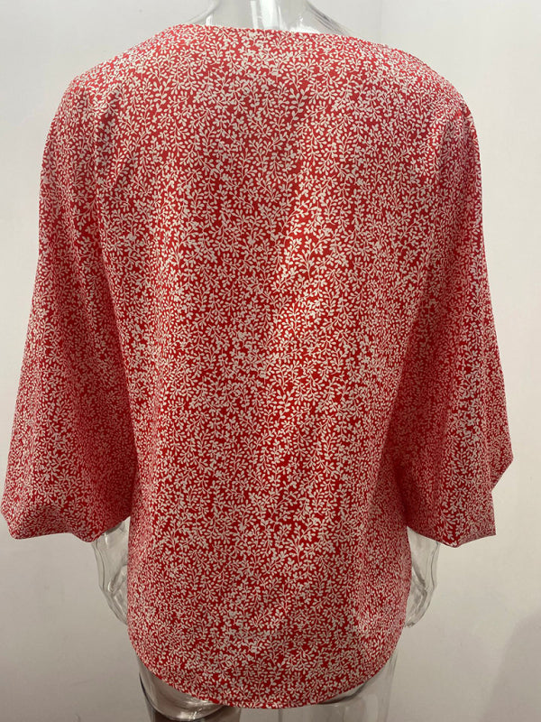 Levoire | Robe à col en V en pur coton imprimé haut à manches courtes vêtements pour femmes