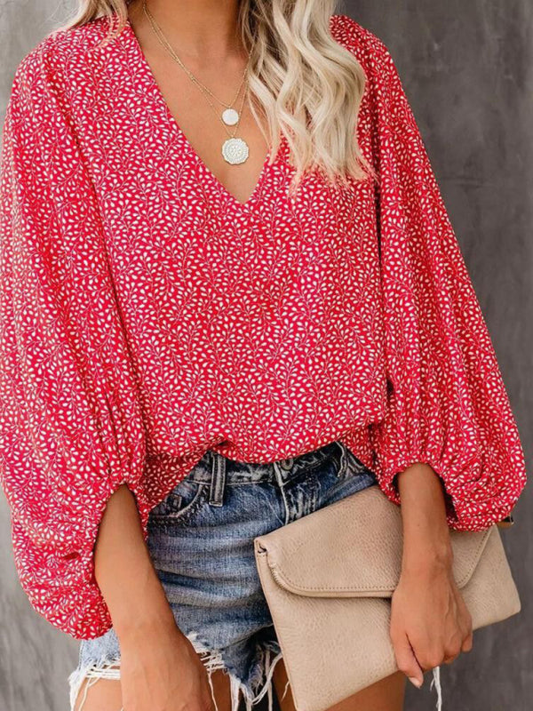 Levoire | Robe à col en V en pur coton imprimé haut à manches courtes vêtements pour femmes