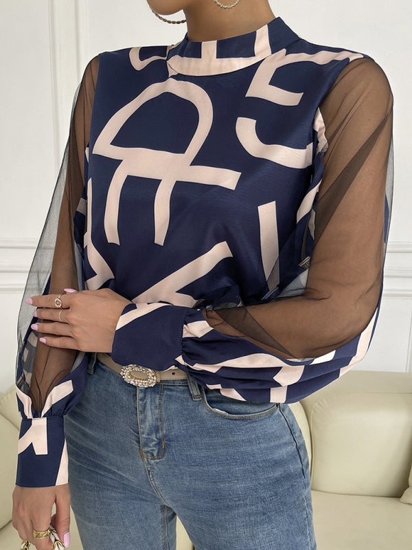 Levoire | Femme top à manches longues col rond en mesh à motifs géométriques Couleur Champlain