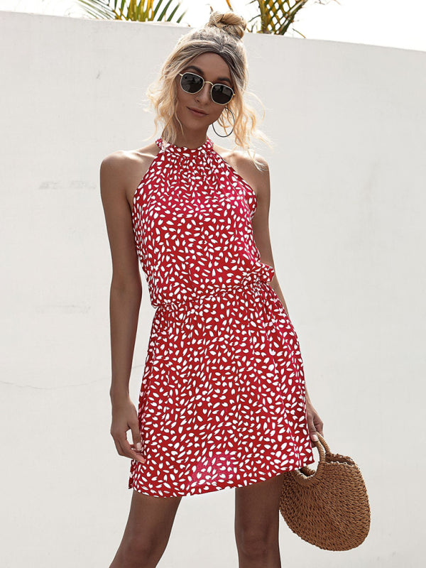 Levoire | Femme tissée sans épaule halter-top cœur imprimé mini robe Rot