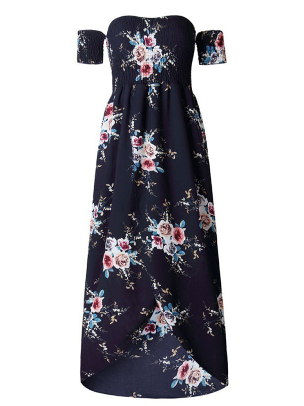 Levoire | Femme imprimé unilatéral sans bretelles robe en chiffon fendue Azur ciel