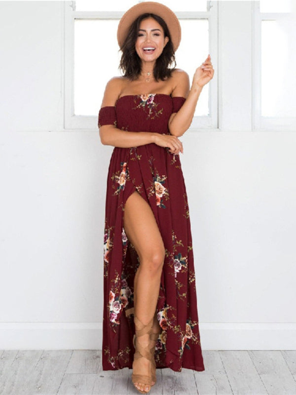 Levoire | Femme imprimé unilatéral sans bretelles robe en chiffon fendue Vinkurv