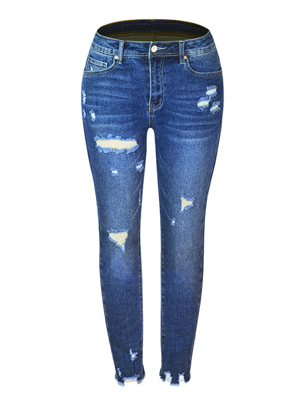 Levoire | Femme lavée non frenchée pompons slim haute élastique skinny jeans