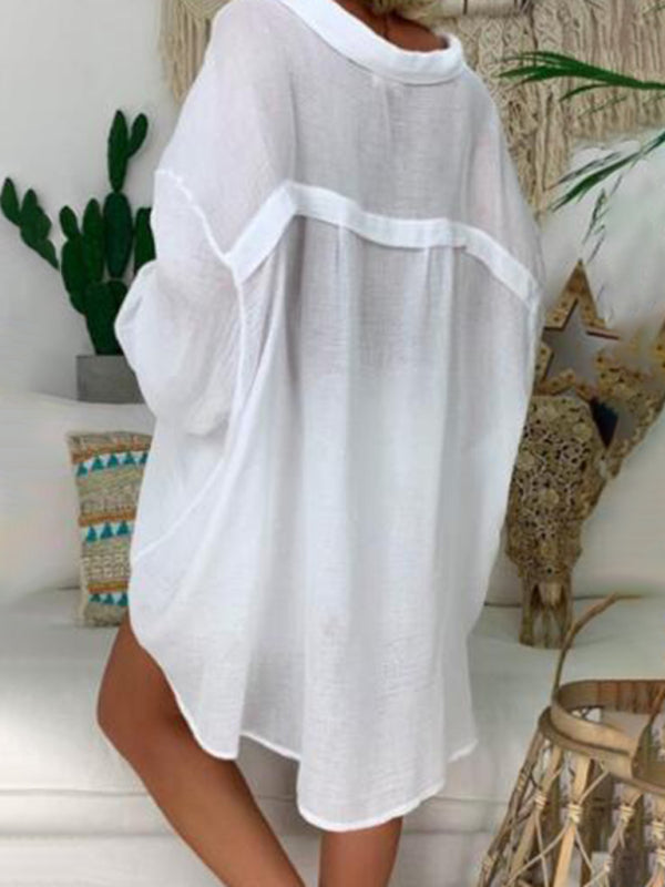 Levoire | Chemise en coton-lin grande taille pour femmes Boutons Décontractée Manches longues Chemise de loisirs pour femmes Hauts