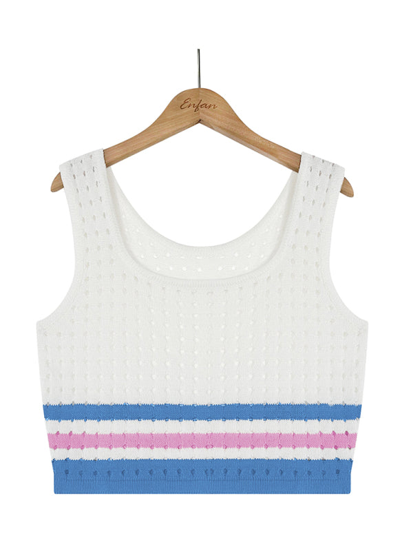 Levoire | Femme Rayé Trou Court Gilet + Fente Jupe Longue Ensemble Deux Pièces