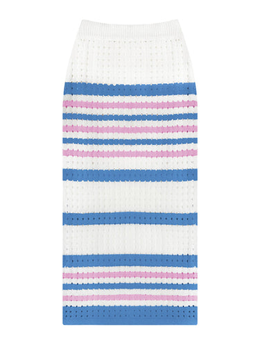 Levoire | Femme Rayé Trou Court Gilet + Fente Jupe Longue Ensemble Deux Pièces