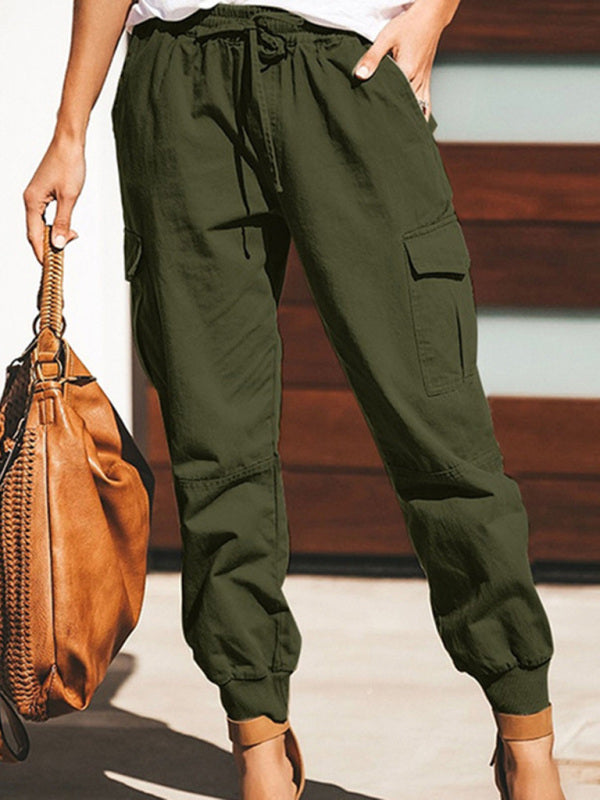 Levoire | Pantalon Cargo Femme Uni Décontracté à Poche Siselée Pantalon Femme Vert olive