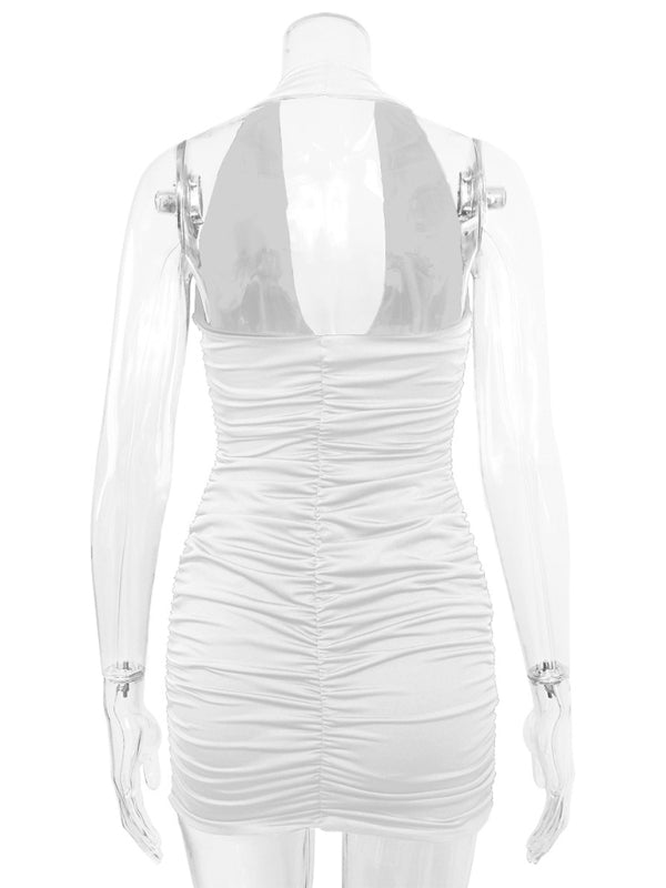 Levoire | Femme Décolleté en V Col Halter Dos Découpé Sexy Plissé Robe Mini