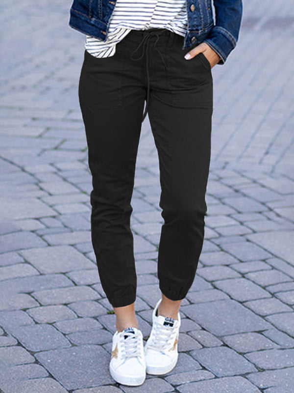 Levoire | Femme Slim Poche Pantalon Court Nouveau Uni Lacer Détente Pantalon Musta