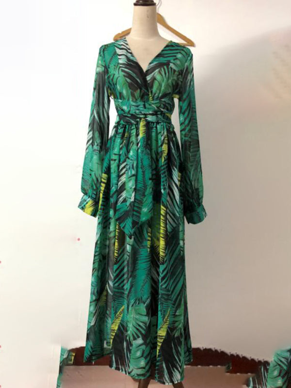 Levoire | Femme Manches Lanternes V-U-Décolleté Engagement Poids de Feuille Robe Réversible
